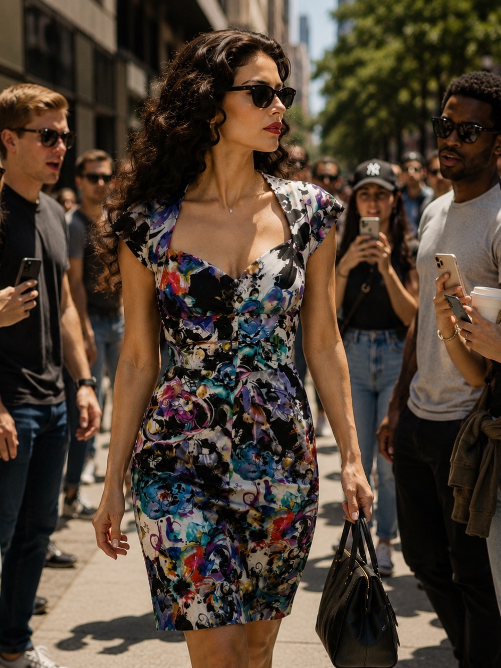 Cache Silk Floral Sheath Dress Size 8 Bodycon Cocktail Party Made in USA
